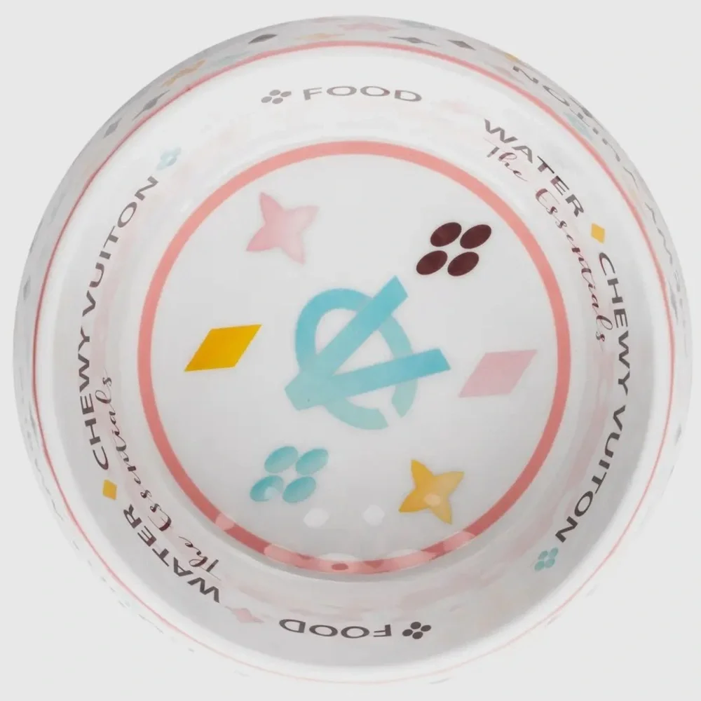 New Chewy Vuiton Pet Bowls in White & Pink